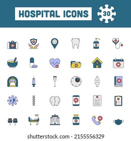 Flat Style Hospital Colorful Icon Set.