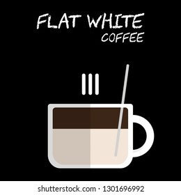 Flat style Hot Flat white coffee Illustration in vector on square black background.