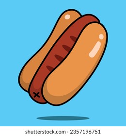 Flat style hot dog cute Cartoon Food Illustration