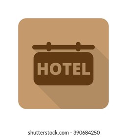 Flat style Hotel Sign web app icon on light brown background