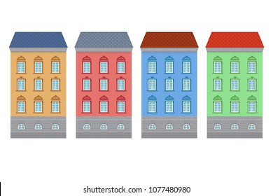 Flat style house. Colored old european buildings. Vector illustration isolated on white background