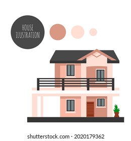 Flat style house illustration with clean lines and warm peach tones. Useful for 2D animation, construction concepts, background decoration, or modern architectural vector design projects.