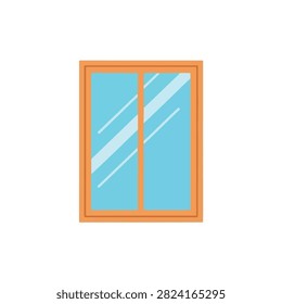 Flat Style House Window Icon with Wooden Frame and Glass Reflection Isolated on White Background