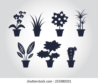 Flat style Houseplants icons - vector illustration