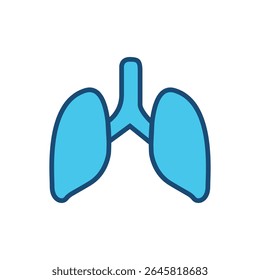 Icône de poumons humains de style plat, parfait pour le système respiratoire, pulmonologie, respiration, covid-19, maladie pulmonaire, asthme, soins de santé, éducation anatomique, accident vasculaire cérébral modifiable, icône médicale bleue minimale