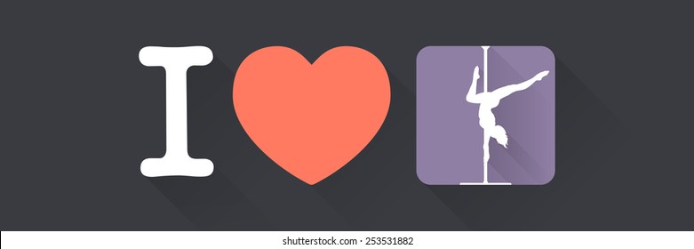 Flat style "I love pole dance" badge.