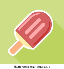 Flat style ice cream icon on a green background, vector illustration