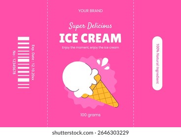 Flat Style Ice Cream Social Media Label Product Illustration Featuring Sweet Summer Desserts