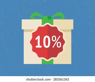 Flat style icon with amazing present box with discount