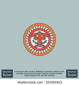 Flat style icon with aztec sun symbol