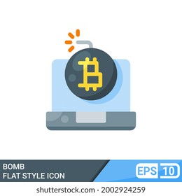 icono de estilo plano bomba de bitcoin. crecimiento criptodivisa. Ilustración de vectores editable. EPS 10