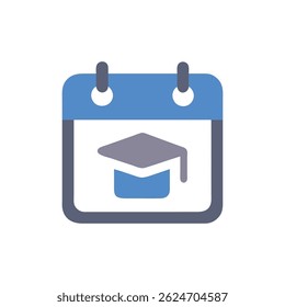 Flat style icon of a calendar with a graduation cap. Represents educational events and academic milestones.