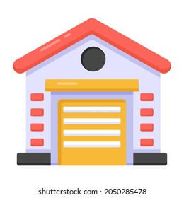 Flat style icon of car garage, editable vector 