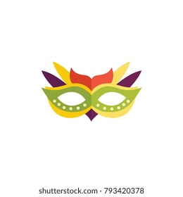 Flat Style Icon Of Carnival, Masquerade Mask, Fancy Dress Element For Birthday Party, Vector Illustration Isolated On White Background. Flat Fancy Dress Party Mask Icon