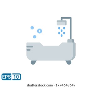 flat style icon of ceramic bathtub shower isolated on white background. Editable color. EPS 10