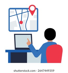A flat style icon of a character tracking delivery location
