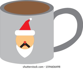 Flat style icon. Christmas tree in a cup of coffee. New Year drawing in red, brown, beige, turquoise colors.