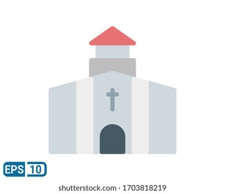 flat style icon of church isolated on white background. Editable color. EPS 10