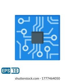 flat style icon of circuit board isolated on white background. Editable color. EPS 10