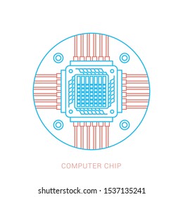 Flat style Icon Computer processor with microcircuits