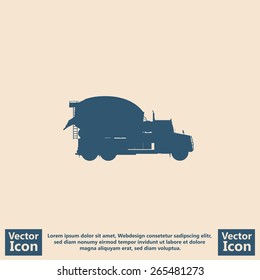 Flat style icon with concrete mixer truck symbol