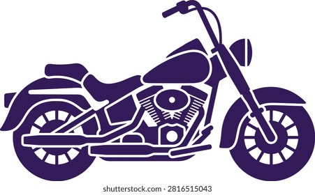 A flat style icon of a cruiser motorcycle, featuring a classic chopper design isolated on a plain background for automotive and transportation graphic projects.