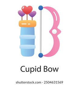 A flat style icon of cupid bow with heart arrows 