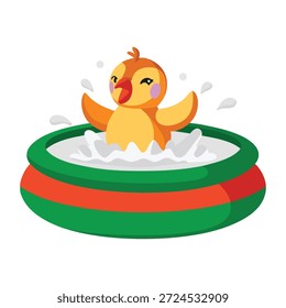 A flat style icon depicting a bird bathing  

