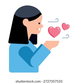 Um ícone de estilo plano representando um beijo soprante