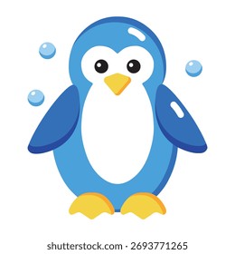 Un icono de estilo plano que representa lindo pingüino de invierno