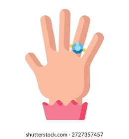 Un icono de estilo plano que representa un anillo de diamantes