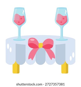 Un icono de estilo plano que representa una mesa de cena