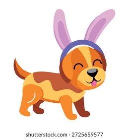 Un icono de estilo plano que representa un perro con orejas de conejo diadema
