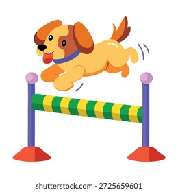 Um ícone de estilo plano que representa um salto de cachorro de uma barra 
