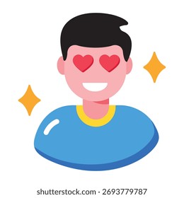 Un icono de estilo plano que representa a un chico amante