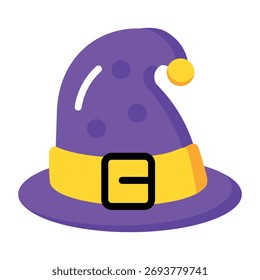 A flat style icon depicting a witch hat