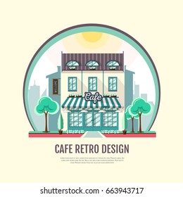 Flat style icon design of cafe building. Retro old town design