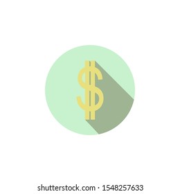 Flat style icon with dollar sign with shadow isolated on white background
