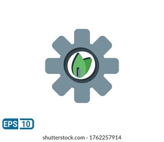 flat style icon of eco mechanism settings isolated on white background. Editable color. EPS 10