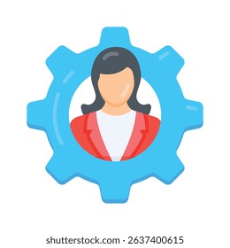 A flat style icon of employee control with gear settings