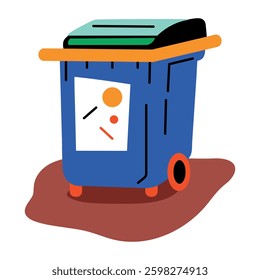 A flat style icon of garbage bin 
