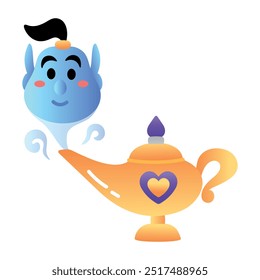 Flat style icon of genie lamp 