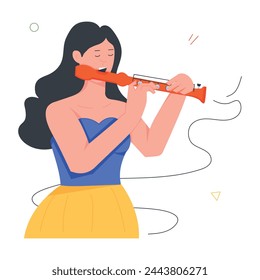 A flat style icon of a girl playing dulzaina