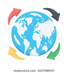 A flat style icon of global trading with world arrows