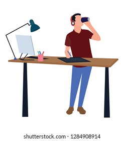 Flat style icon of a graphic designer 