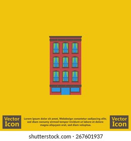 Flat style icon with hotel symbol