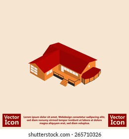 Flat style icon with isometric house symbol