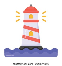 Flat style icon of lighthouse, architecture of sea tower