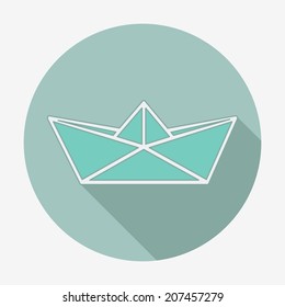 Flat style icon with long shadow, paper boat vector illustration.