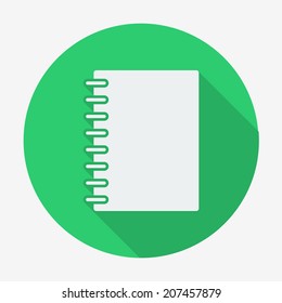 Flat style icon with long shadow, notebook vector illustration.